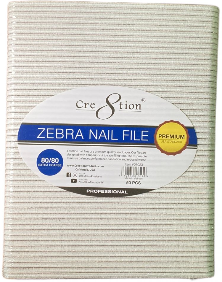 80/80 - Cre8tion Nail File Regular Zebra Grit - USA Standard